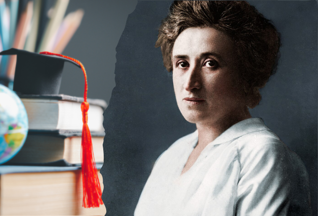<p><a title="Rosa Luxemburg" href="https://www.flickr.com/photos/cassowaryprods/27675721178">Rosa Luxemburg</a> by <a href="https://www.flickr.com/photos/cassowaryprods/">Cassowary Colorizations</a>, <a href="https://creativecommons.org/licenses/by/2.0/deed.en" rel="license noopener noreferrer">CC BY 2.0</a> / Beeldbewerking Duitslandweb met beeld van Canva Pro</p>